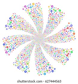 Rounded Arrow fireworks swirl rotation. Vector illustration style is flat bright multicolored iconic symbols on a white background. Object whirlpool organized from random icons.
