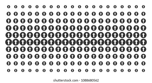 Rounded arrow icon halftone pattern, designed for backgrounds, covers, templates and abstract compositions. Vector rounded arrow items arranged into halftone matrix.