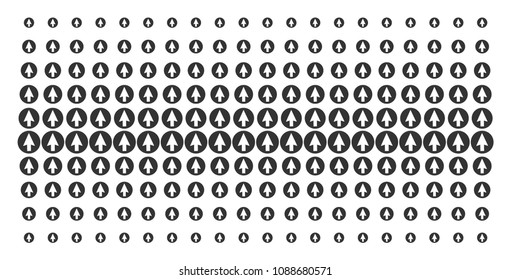 Rounded arrow icon halftone pattern, constructed for backgrounds, covers, templates and abstraction effects. Vector rounded arrow symbols arranged into halftone array.
