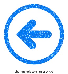 Rounded Arrow Left rubber seal stamp watermark. Icon symbol inside circle with grunge design and dirty texture. Unclean vector blue sign.