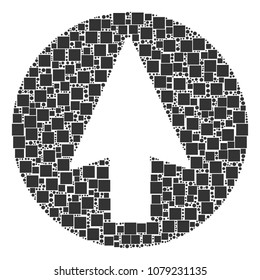 Rounded Arrow mosaic icon of square shapes and round items in different sizes. Vector objects are scattered into rounded arrow collage design concept.