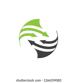 Rounded arrow Planet logo. Orbit vector and Satellite logo.