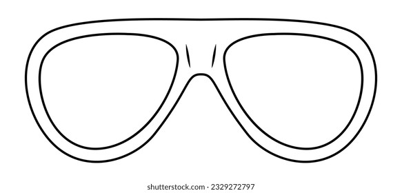 Rounded Aviator Shield frame glasses fashion accessory illustration. Sunglass front view for Men, women, unisex silhouette style, flat rim spectacles eyeglasses with lens sketch style outline isolated