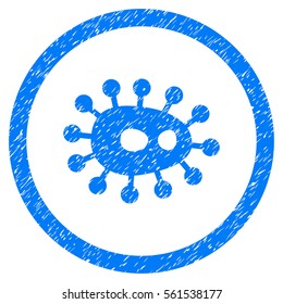 Rounded Bacilla rubber seal stamp watermark. Icon symbol inside circle with grunge design and dust texture. Unclean vector blue emblem.