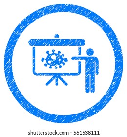 Rounded Bacteria Lecture rubber seal stamp watermark. Icon symbol inside circle with grunge design and dirty texture. Unclean vector blue sticker.