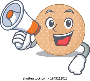 Rounded bandage carton picture style giving announcement on a megaphone. Vector illustration