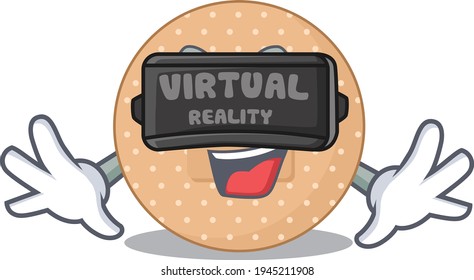 Rounded Bandage Cartoon-Bild spielen ein Spiel mit Virtual Reality Headset. Vektorgrafik