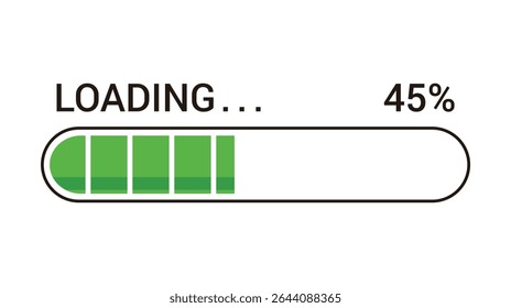Rounded Bar Icon Processing 45% in Green Bar Color, vector illustration isolated on white background, eps
