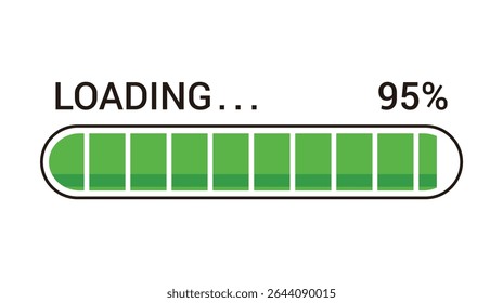 Processamento de ícone de barra arredondada 95% em cor de barra verde, ilustração vetorial isolada no fundo branco, eps