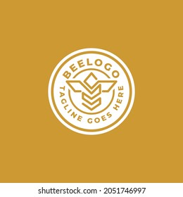 plantilla de icono del logotipo del emblema de la abeja redondeada
