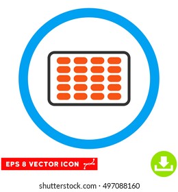 Rounded Blister EPS vector pictograph. Illustration style is flat icon symbol inside a blue circle.