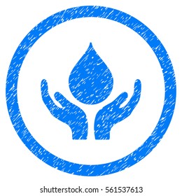 Rounded Blood Donation Hands rubber seal stamp watermark. Icon symbol inside circle with grunge design and unclean texture. Unclean vector blue sticker.