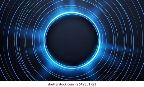 Luz azul redondeada que gira con las líneas Abstractas del círculo, conveniente para la publicidad del Producto, diseño del Producto y otro, Ilustración vectorial