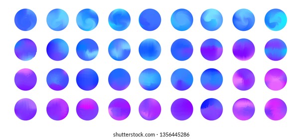 Rounded blue stylish holographic gradient sphere button. Circle gradients, colorful soft round buttons or vivid color spheres flat set. Can be used as icons, for logos or other graphic elements.