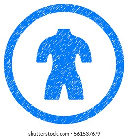 Rounded Body rubber seal stamp watermark. Icon symbol inside circle with grunge design and dust texture. Unclean vector blue sticker.