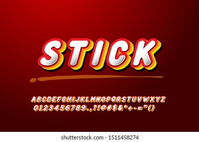 Rounded Bold Font Effect. Retro Typography Alphabet with with highlight gradient color and shadow effect.