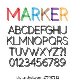 Rounded Bold Marker Pen Font And Numbers, Eps 10 Vector Editable