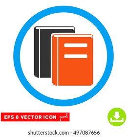 Rounded Books EPS vector pictograph. Illustration style is flat icon symbol inside a blue circle.