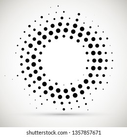 Rounded border icon. Isolated halftone circle dots vector texture.Halftone dotted background circularly distributed. Circle dots isolated on the white background.Border logo icon. 
