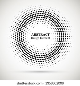 Rounded border icon. Isolated halftone circle dots vector texture.Halftone dotted background circularly distributed. Circle dots isolated on the white background.Border logo icon. 