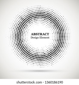 Rounded border icon. Isolated halftone circle dots vector texture.Halftone dotted background circularly distributed. Circle dots isolated on the white background.Border logo icon. 