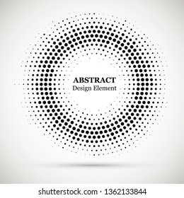 Rounded border icon. Isolated halftone circle dots vector texture. Halftone dotted background circularly distributed. Circle dots isolated on the white background. Border logo icon. 