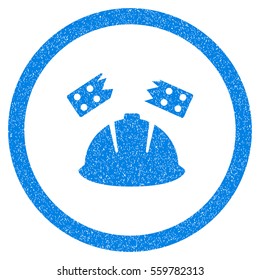 Rounded Brick Helmet Accident rubber seal stamp watermark. Icon symbol inside circle with grunge design and unclean texture. Unclean vector blue sign.