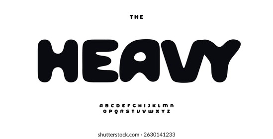 Rounded bubble alphabet, chunky playful letters, bold soft font for cheerful brand identity, fun headline, toyish typography, youthful typographic design. Vector typeset