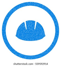 Rounded Builder Helmet rubber seal stamp watermark. Icon symbol inside circle with grunge design and dirty texture. Unclean vector blue emblem.