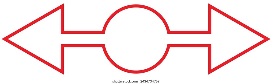 Rounded bullet point circle, double arrow. A two-way black marker direction symbol. Isolated on a white background.	