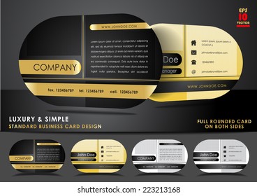 Rounded business card design in black and gold color