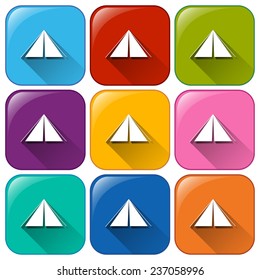Rounded buttons with camping tents on a white background