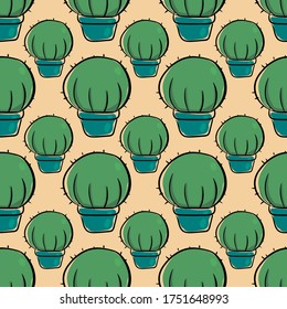 Rounded cactus in pot pattern , illustration, vector on white background