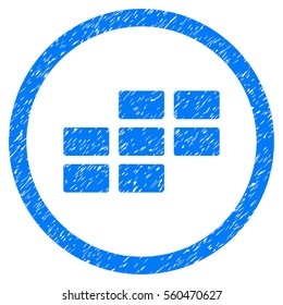 Rounded Calendar Grid rubber seal stamp watermark. Icon symbol inside circle with grunge design and unclean texture. Unclean vector blue sign.