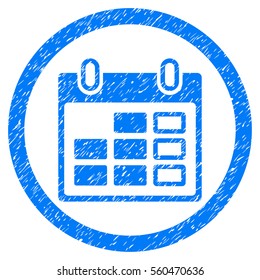 Rounded Calendar Week rubber seal stamp watermark. Icon symbol inside circle with grunge design and unclean texture. Unclean vector blue emblem.