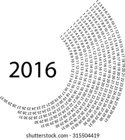 Rounded calendar for year 2016 on white background