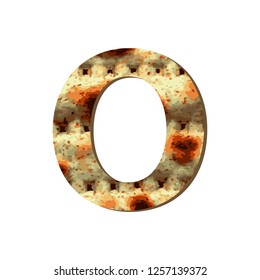 Rounded capital English letter O with matza texture. Font for Passover. Vector illustration on isolated background.