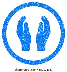 Rounded Care Hands rubber seal stamp watermark. Icon symbol inside circle with grunge design and dirty texture. Unclean vector blue sign.