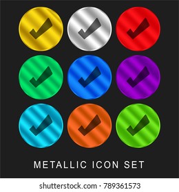 Rounded check mark  9 color metallic chromium icon or logo set including gold and silver