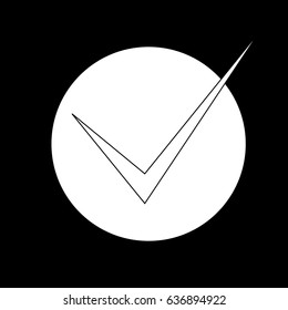 Rounded check mark icon. Flat design. Vector illustration. Black and white.