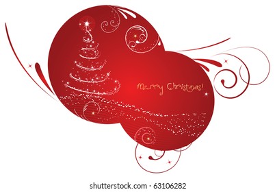 Rounded christmas background with abstract ornament and christmas tree