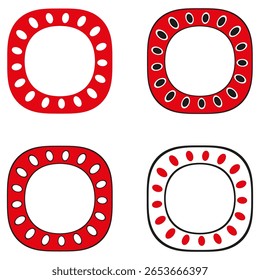 Rounded circle frames. Red border pattern. Dot decoration Vector. Abstract ring shapes. EPS 10.