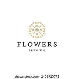 Plantilla de logotipo de la línea de flores de loto redondeada o circular