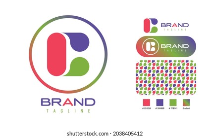Rounded Clean C Letter Logo using chat bubble for application, communication, social media, entertainment with pattern and swatches using blue, red and green colors