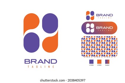 Rounded Clean P, G, H, Q Plus Letter Logo using chat bubble for application, communication, health care, medicine, social media, entertainment with pattern and swatches using blue and orange colors