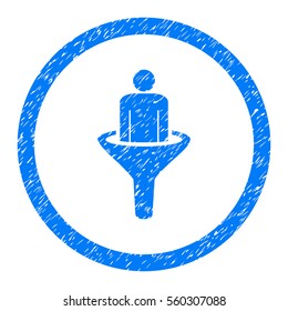 Rounded Client Funnel rubber seal stamp watermark. Icon symbol inside circle with grunge design and scratched texture. Unclean vector blue emblem.