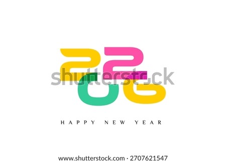Rounded Color 2026 Calligraphy | Multicolor 2026 New Year text typography for banner, greeting card, background, poster — playful rounded geometric 2026 theme