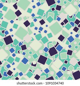 Rounded colored squares in a chaotic spread. Seamless pattern. Camouflage for fashion people.