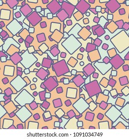 Rounded colored squares in a chaotic spread. Seamless pattern. Camouflage for fashion people.