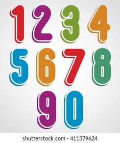 Rounded colorful numbers with white outline. Numeration from 0 to 9
